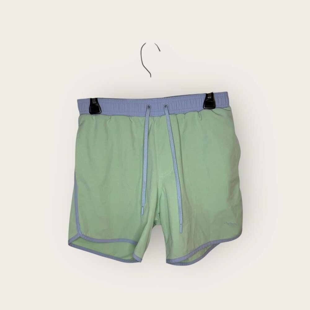 Minnow Men’s Swim Trunks Color-block Green Blue Size Small